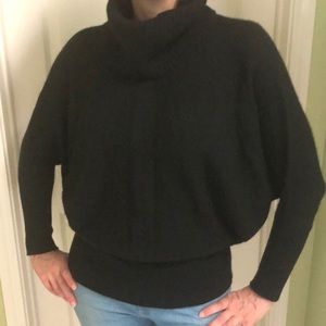 Black cashmere cowl neck turtleneck sweater